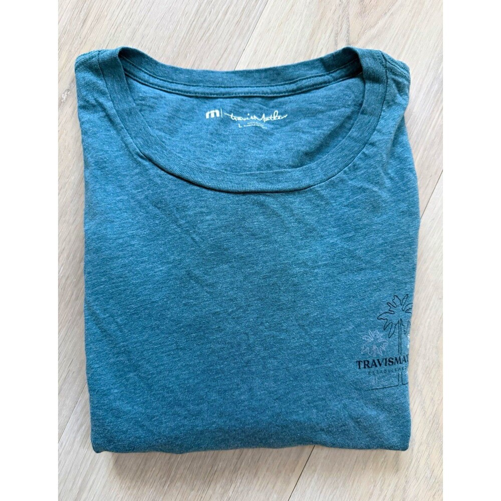 TravisMathew Men's L Blue Graphic Crew Neck Long Sleeve T-Shirt Regular